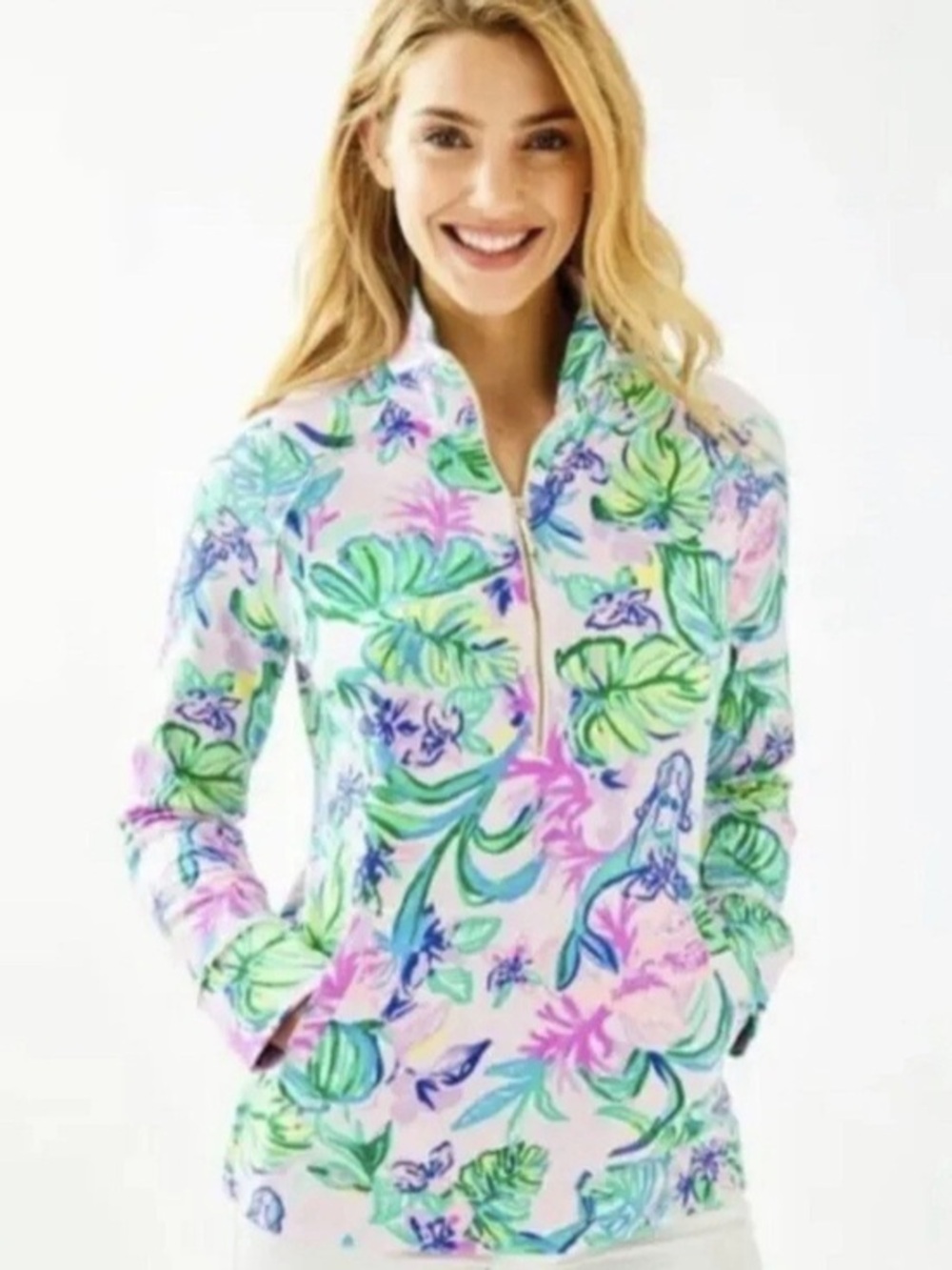 LILLY PULITZER UPF 50+ Skipper Popover Sz XS MERMAID IN THE SHADE Sweat Shirt